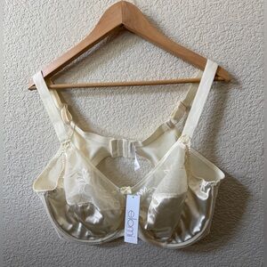 Elomi US 46DD Kristie Ivory Floral Satin Mesh Full Cup Underwire Unlined Bra
